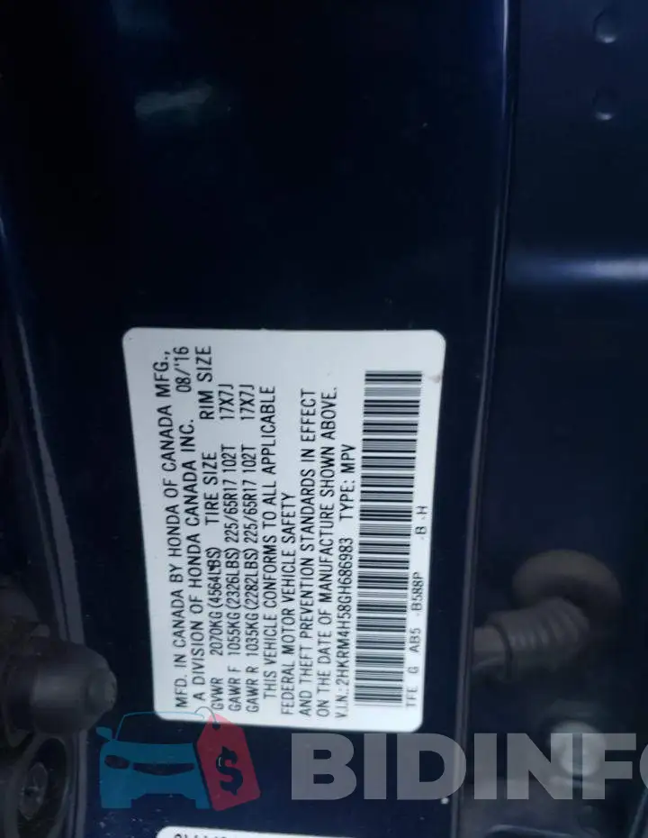 2HKRM4H58GH686983 Photo# 12