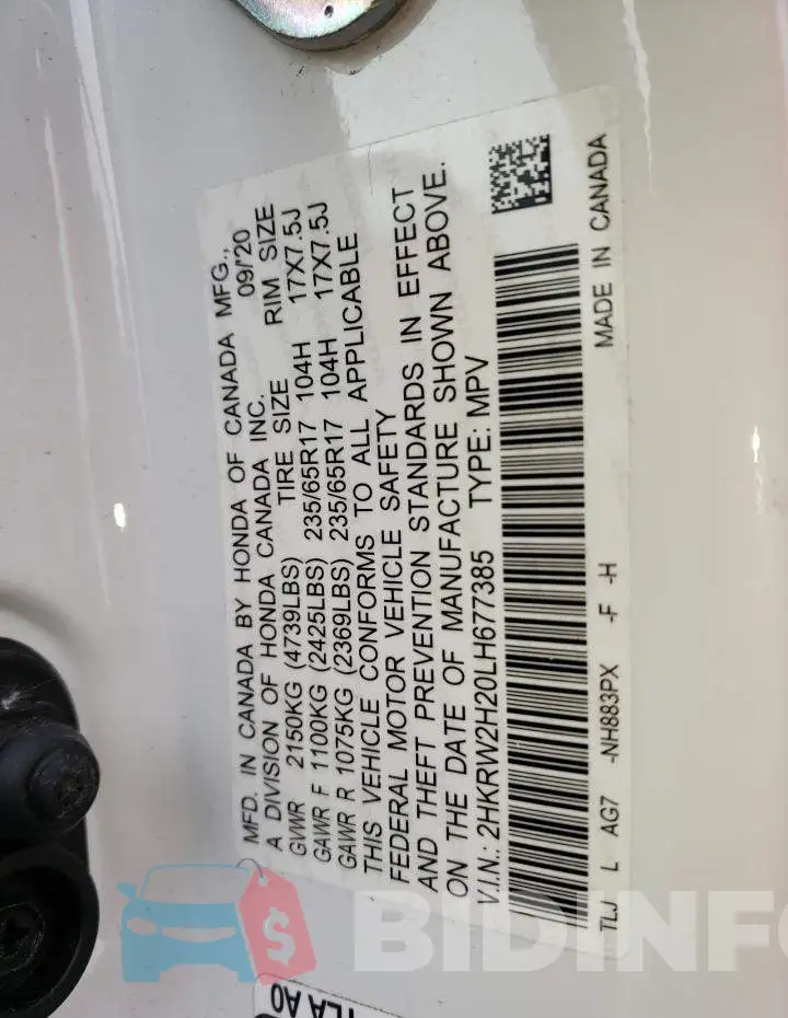 2HKRW2H20LH677385 Photo# 13