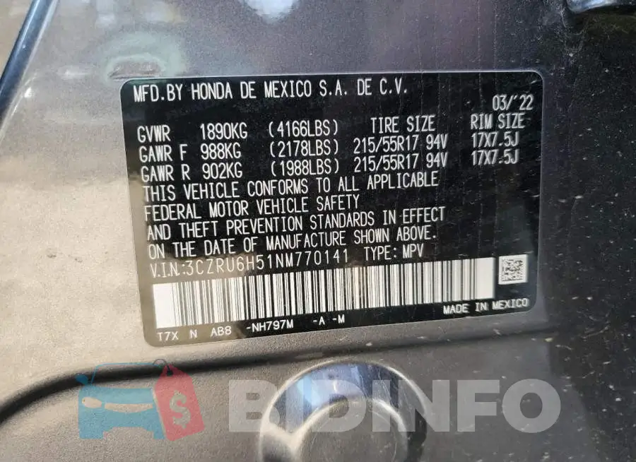 3CZRU6H51NM770141 Photo# 12