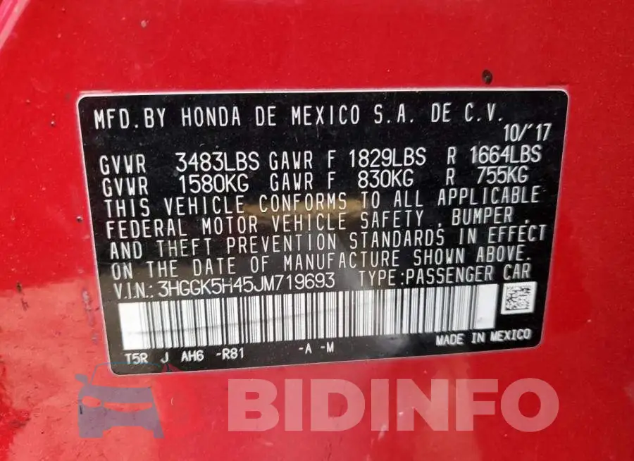 3HGGK5H45JM719693 Photo# 12