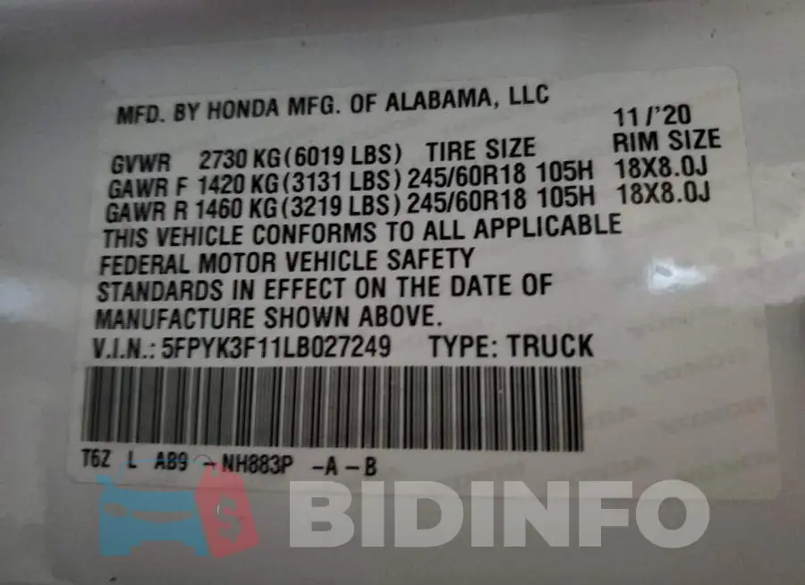 5FPYK3F11LB027249 Photo# 12