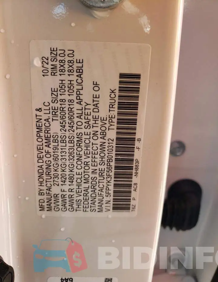 5FPYK3F56PB010312 Photo# 12