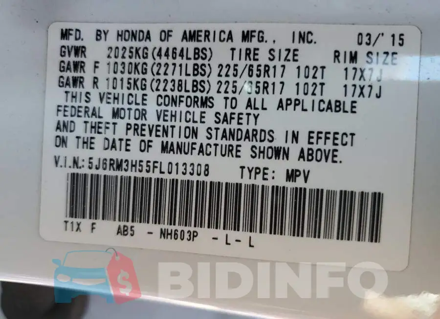 5J6RM3H55FL013308 Photo# 12