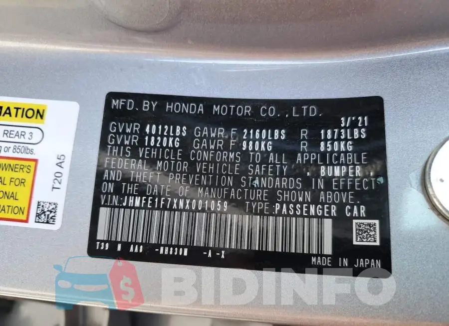 JHMFE1F7XNX001059 Photo# 13