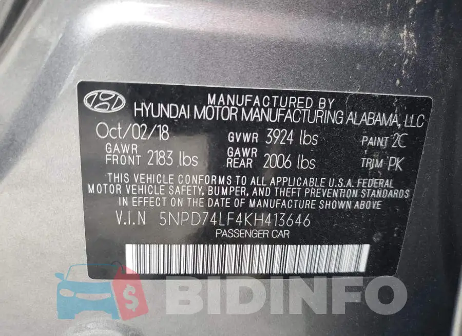 5NPD74LF4KH413646 Photo# 12