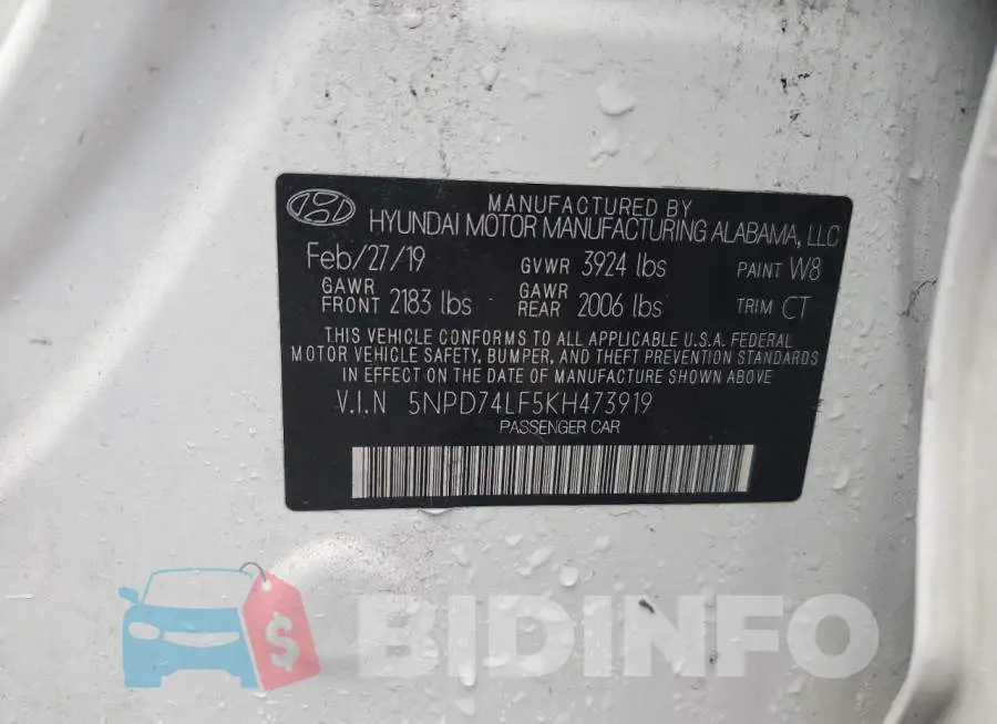 5NPD74LF5KH473919 Photo# 10