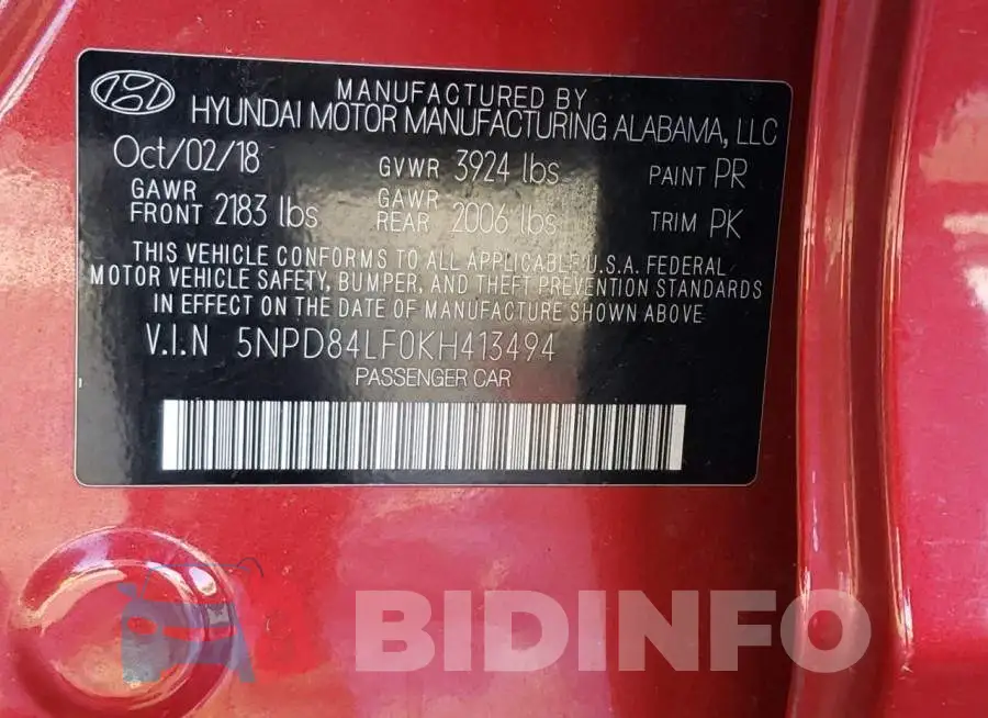 5NPD84LF0KH413494 Photo# 13
