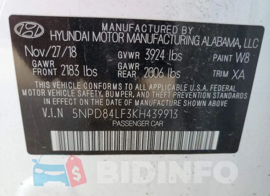 5NPD84LF3KH439913 Photo# 13
