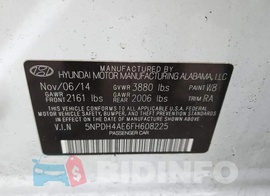 5NPDH4AE6FH608225 Photo# 13