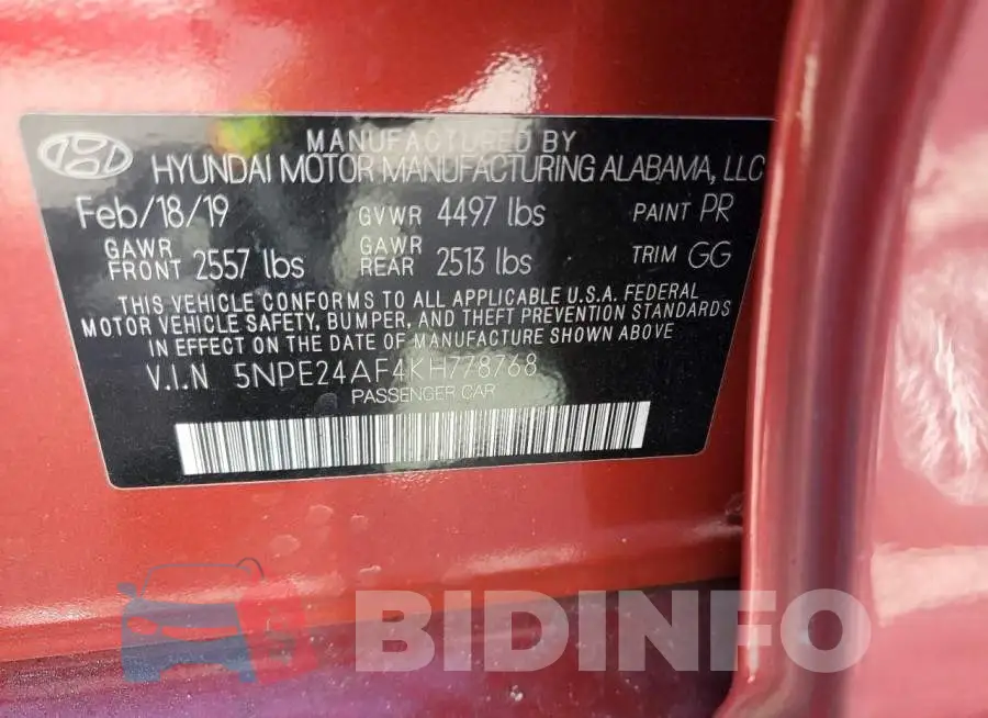 5NPE24AF4KH778768 Photo# 12