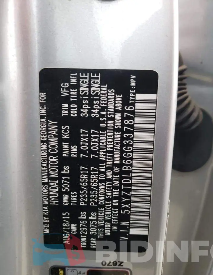 5XYZTDLB6GG337876 Photo# 13
