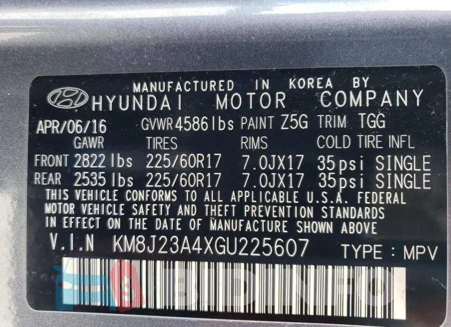 KM8J23A4XGU225607 Photo# 13