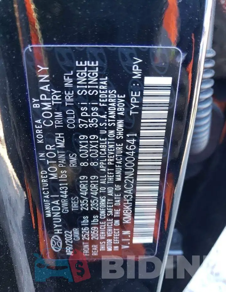 KM8KH3AC2NU004641 Photo# 10
