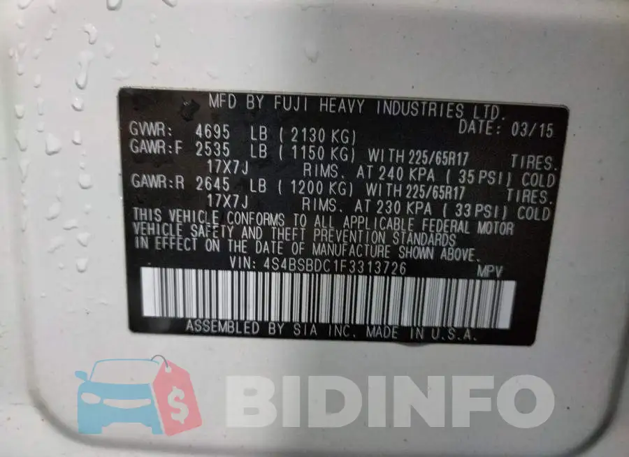 4S4BSBDC1F3313726 Photo# 13