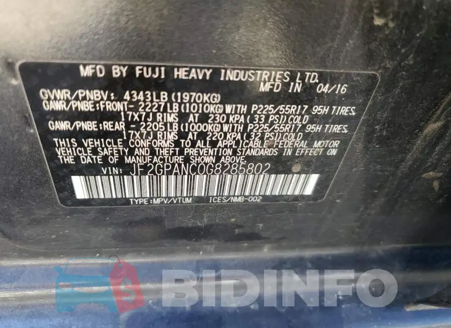 JF2GPANC0G8285802 Photo# 12