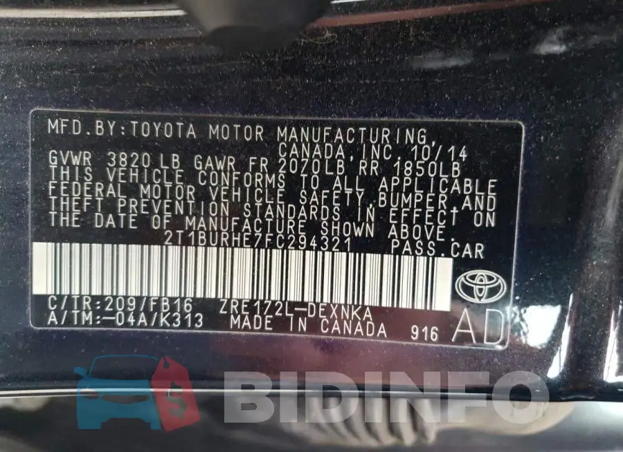 2T1BURHE7FC294321 Photo# 12