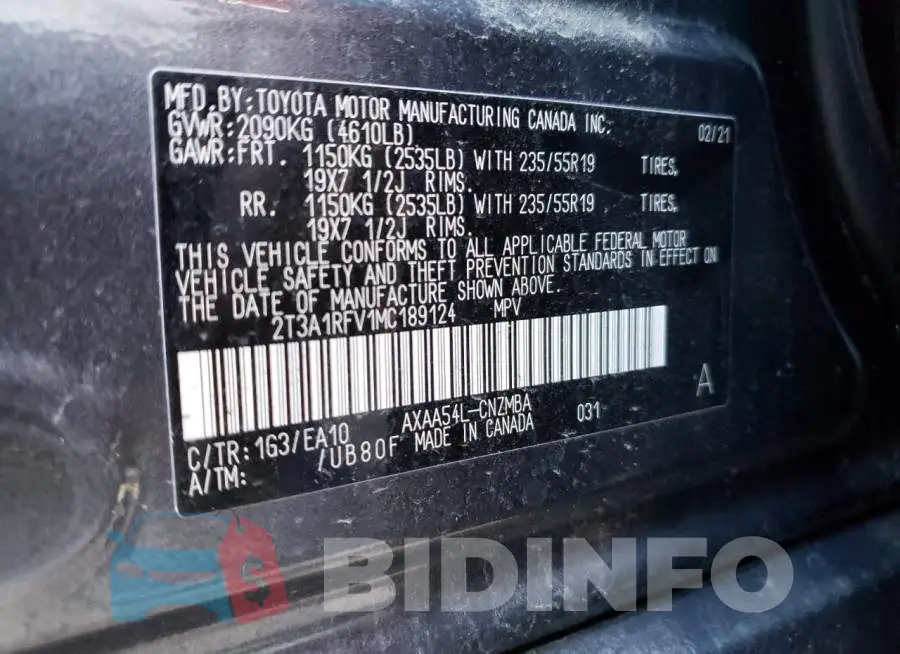 2T3A1RFV1MC189124 Photo# 13