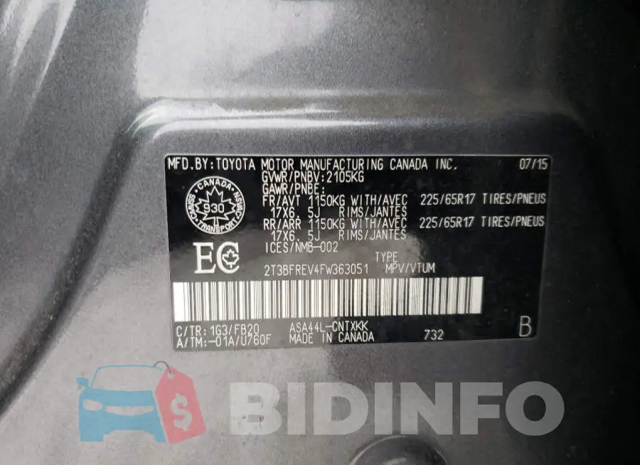 2T3BFREV4FW363051 Photo# 13