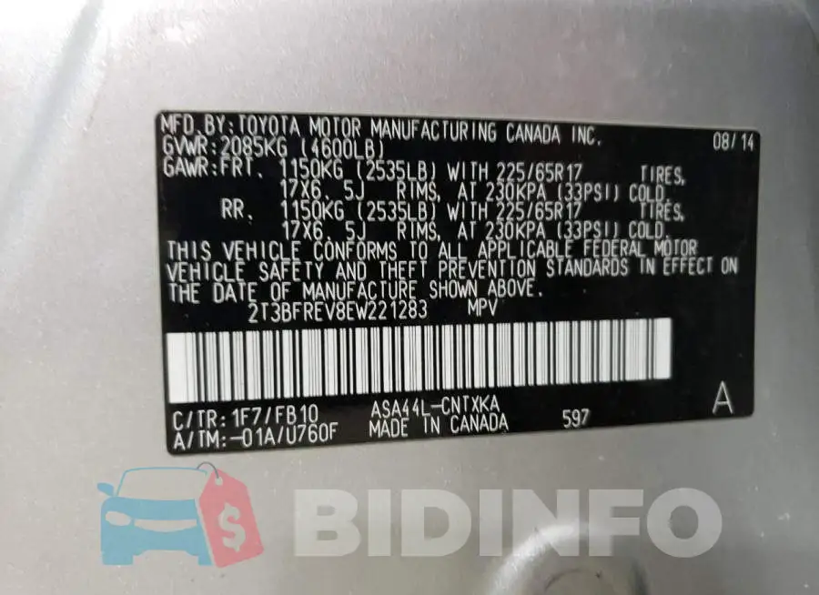2T3BFREV8EW221283 Photo# 13