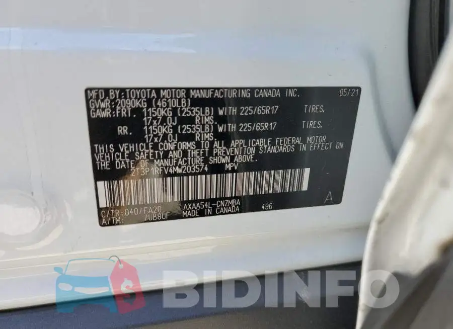 2T3P1RFV4MW203574 Photo# 12