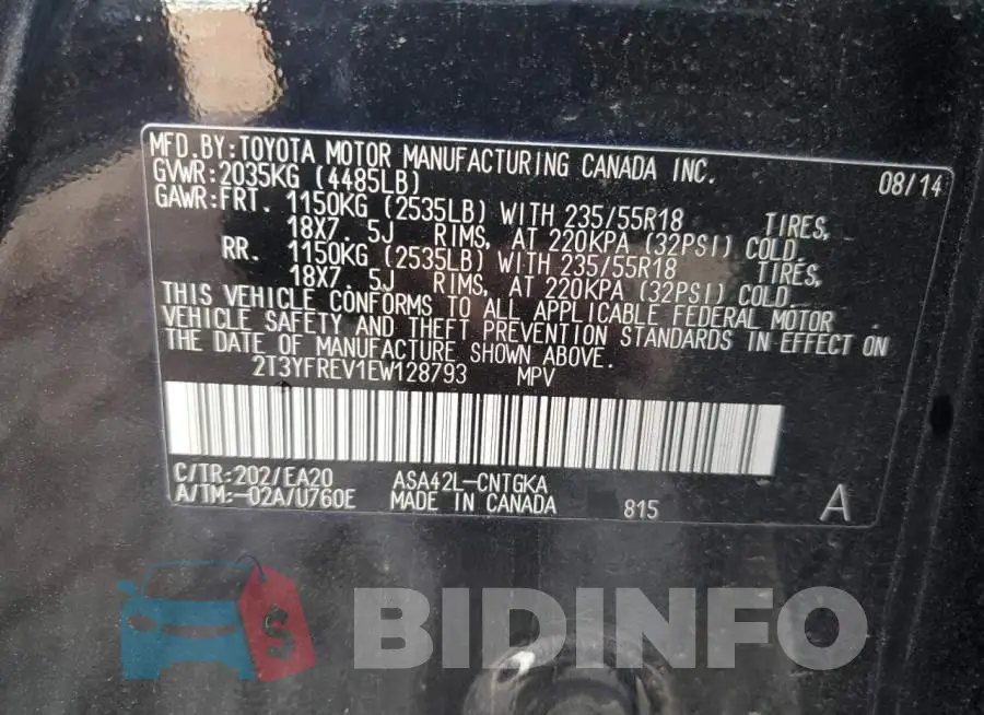 2T3YFREV1EW128793 Photo# 12