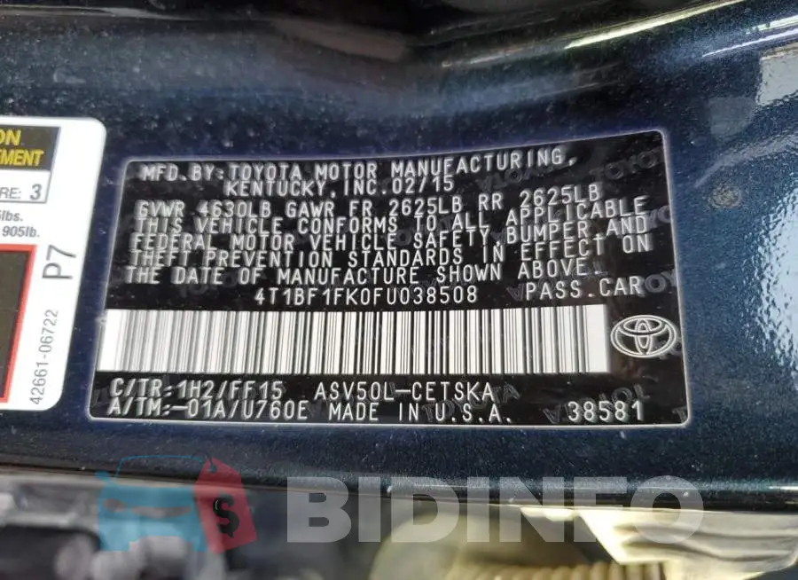 4T1BF1FK0FU038508 Photo# 13