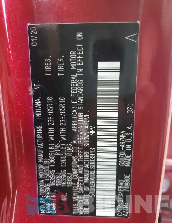 5TDHZRAHXLS003913 Photo# 13