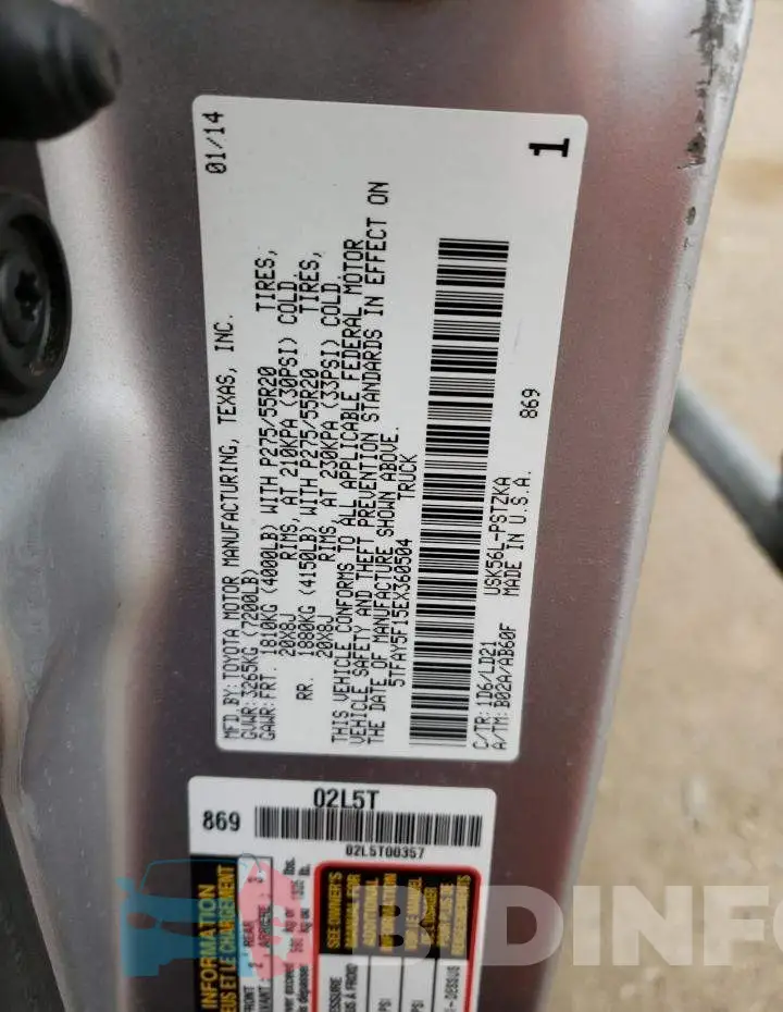 5TFAY5F15EX360504 Photo# 12