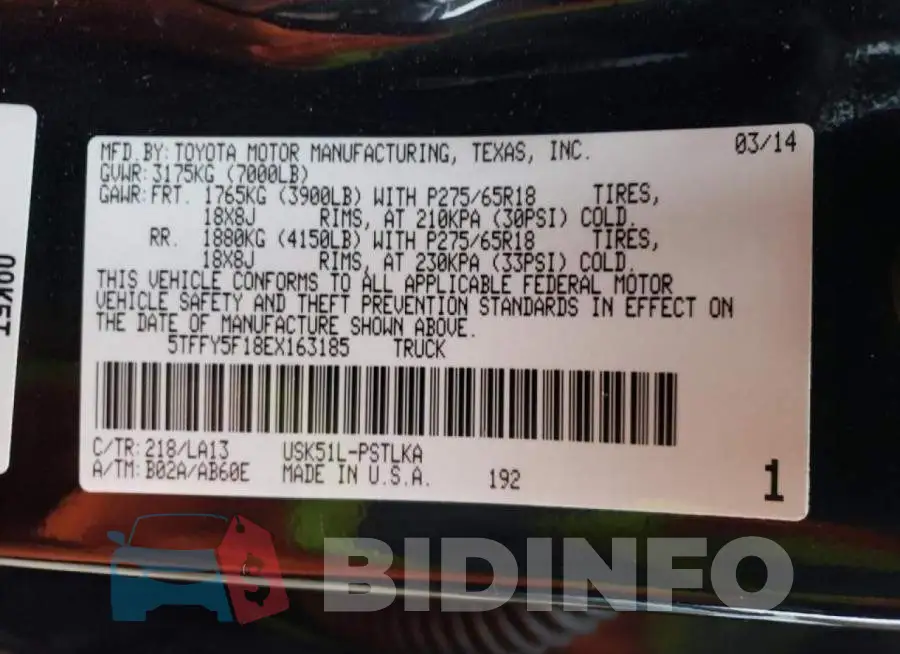 5TFFY5F18EX163185 Photo# 12