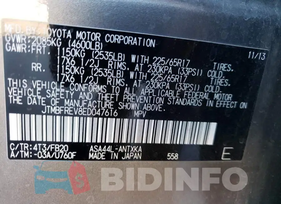 JTMBFREV8ED047616 Photo# 12