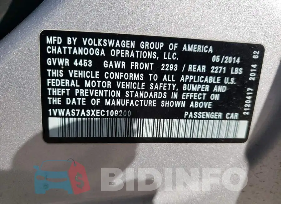 1VWAS7A3XEC109200 Photo# 12