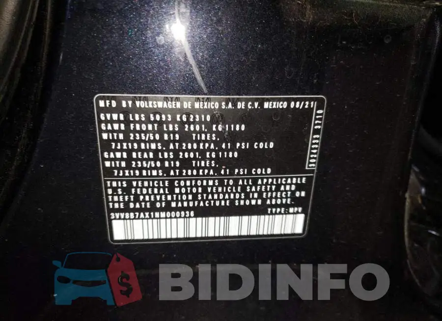 3VV8B7AX1NM000936 Photo# 14