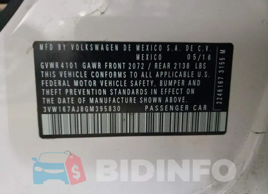 3VW167AJ8GM395830 Photo# 13