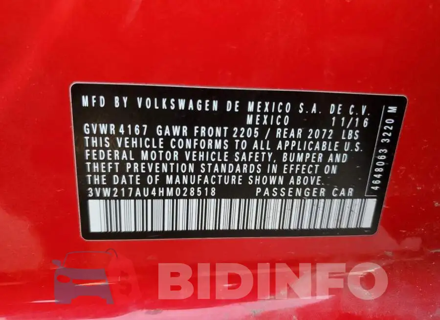 3VW217AU4HM028518 Photo# 13