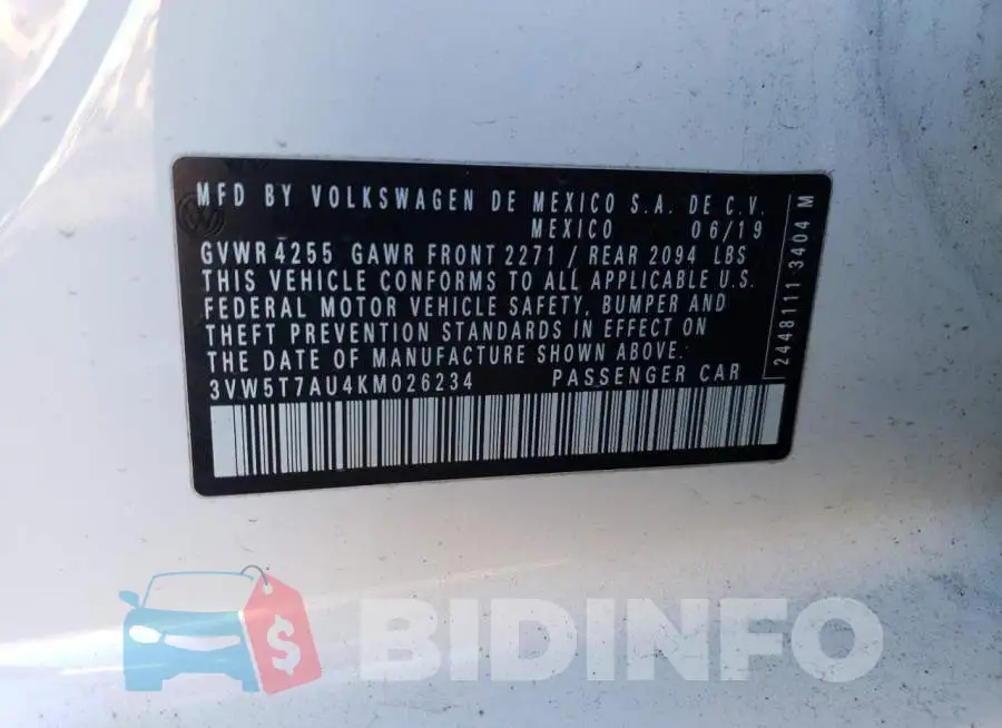 3VW5T7AU4KM026234 Photo# 13