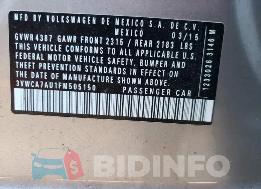 3VWCA7AU1FM505150 Photo# 12