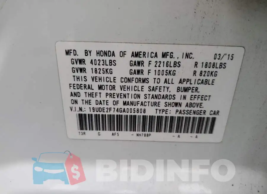19UDE2F74GA005808 Photo# 12