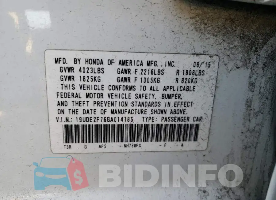19UDE2F76GA014185 Photo# 12
