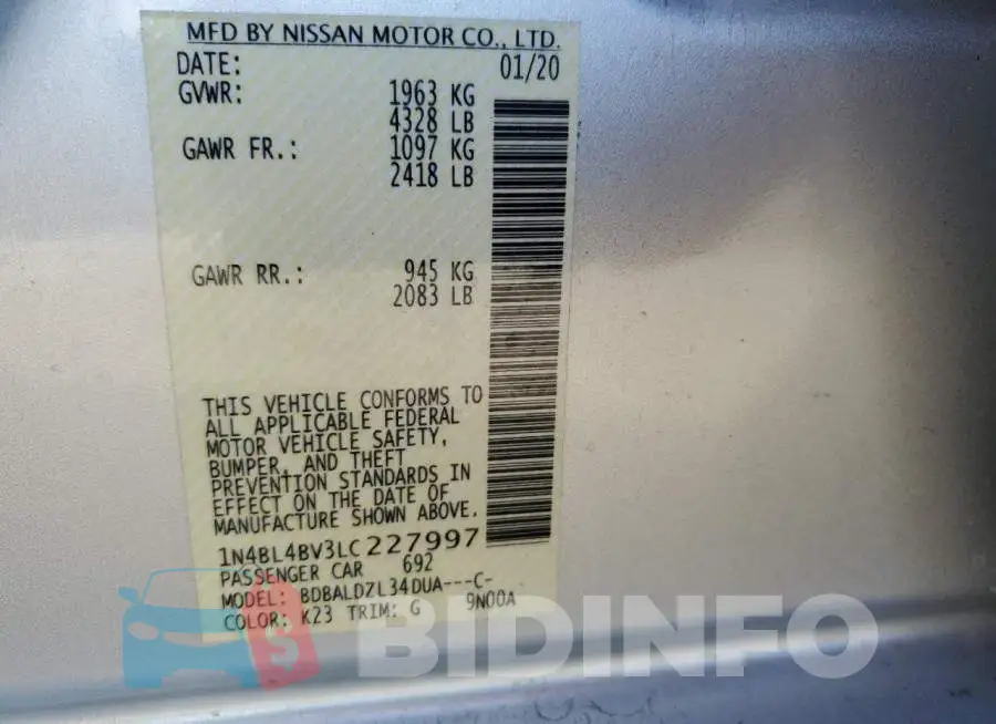 1N4BL4BV3LC227997 Photo# 12