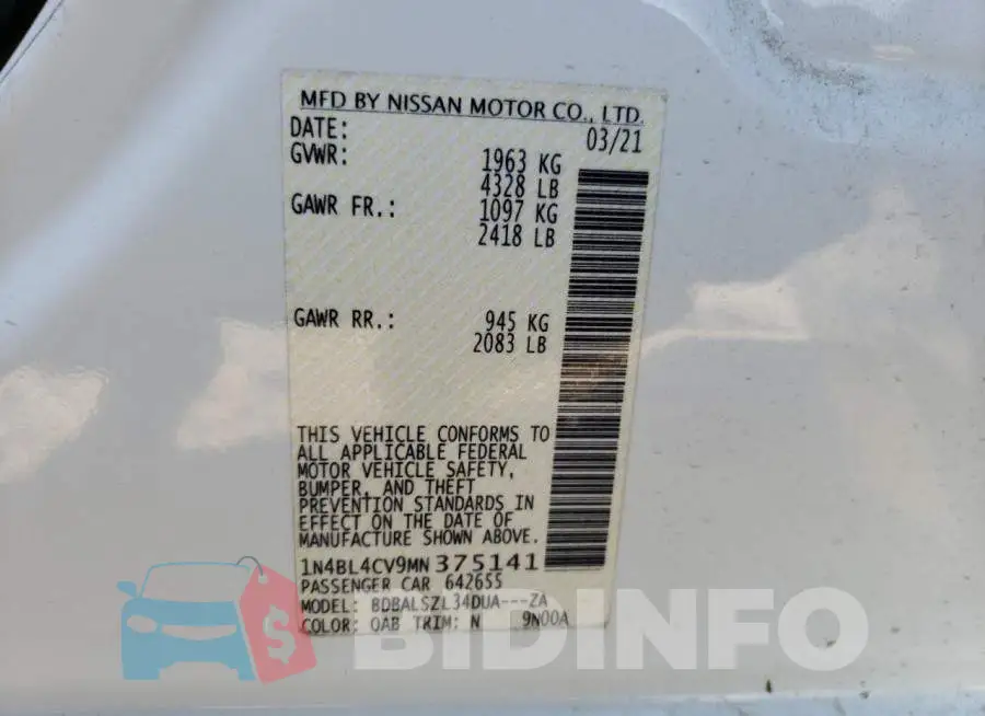 1N4BL4CV9MN375141 Photo# 13