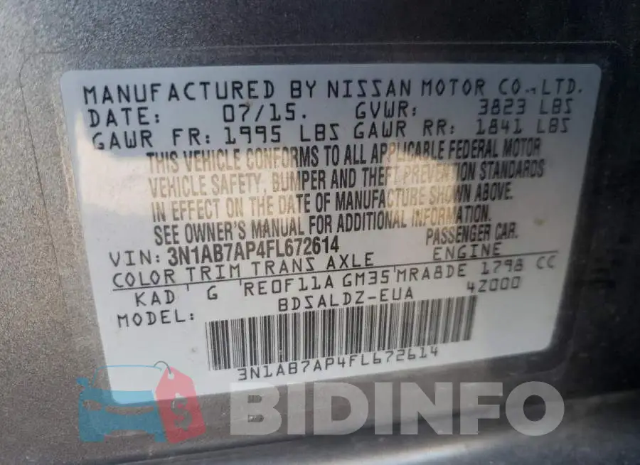 3N1AB7AP4FL672614 Photo# 12