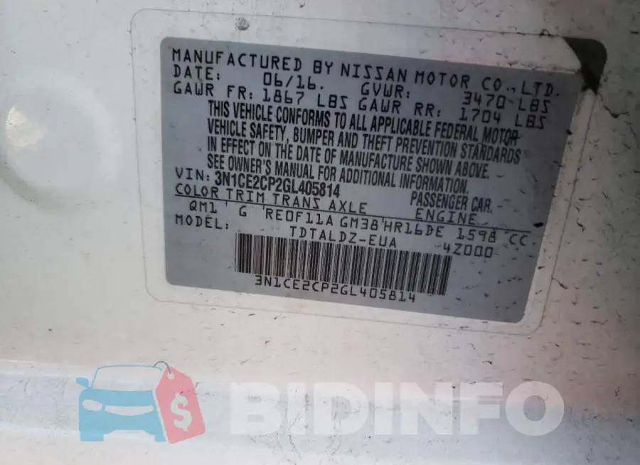3N1CE2CP2GL405814 Photo# 12