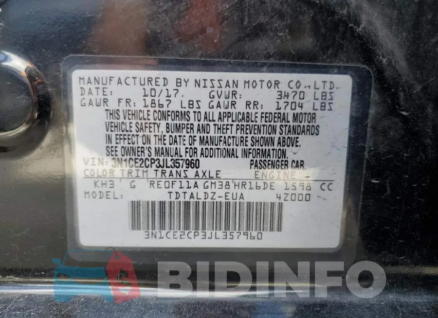 3N1CE2CP3JL357960 Photo# 12
