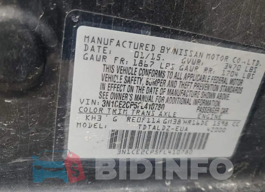 3N1CE2CP5FL410780 Photo# 12