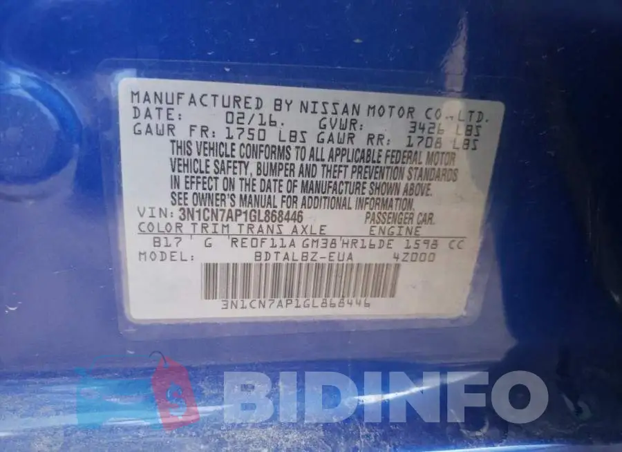 3N1CN7AP1GL868446 Photo# 12
