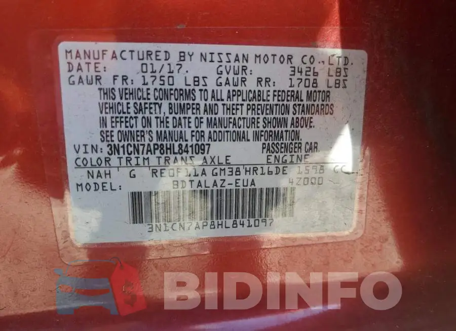 3N1CN7AP8HL841097 Photo# 13
