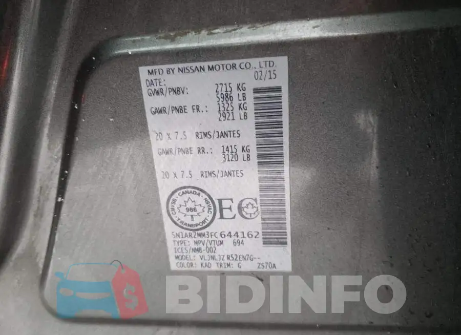 5N1AR2MM3FC644162 Photo# 13