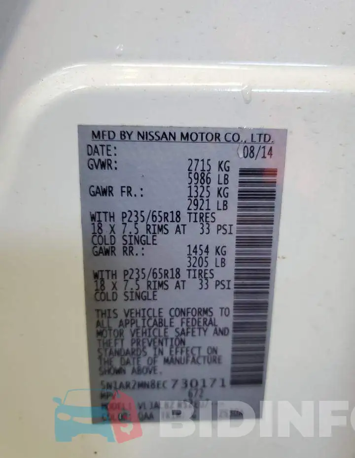 5N1AR2MN8EC730171 Photo# 13