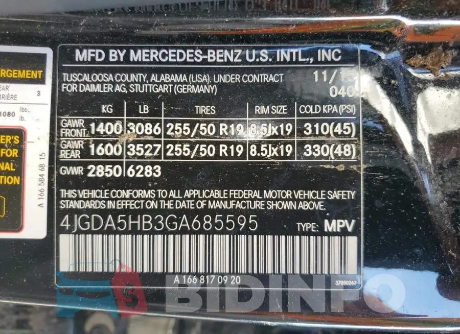 4JGDA5HB3GA685595 Photo# 10
