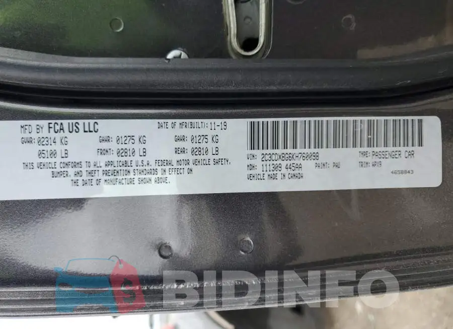 2C3CDXBG6KH760098 Photo# 12